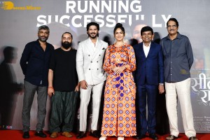 Mrunal Thakur and Dulquer Salmaan attend the success meet of the film Sita Ramam in Mumbai