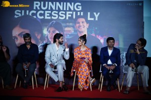 Mrunal Thakur and Dulquer Salmaan attend the success meet of the film Sita Ramam in Mumbai