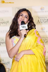 Dulquer Salman, Rashmika Mandanna and Mrunal Thakur attend the trailer launch of the movie Sita Ramam