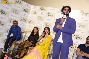 Dulquer Salman, Rashmika Mandanna and Mrunal Thakur attend the trailer launch of the movie Sita Ramam
