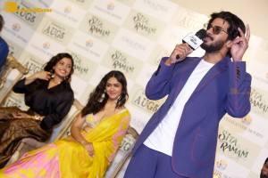 Dulquer Salman, Rashmika Mandanna and Mrunal Thakur attend the trailer launch of the movie Sita Ramam