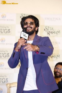 Dulquer Salman, Rashmika Mandanna and Mrunal Thakur attend the trailer launch of the movie Sita Ramam