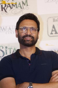 Dulquer Salman, Rashmika Mandanna and Mrunal Thakur attend the trailer launch of the movie Sita Ramam