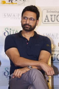 Dulquer Salman, Rashmika Mandanna and Mrunal Thakur attend the trailer launch of the movie Sita Ramam