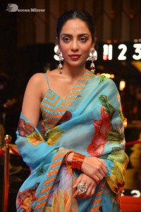 Model turned Actress Sobhita Dhulipala poses for pictures at a cinema event