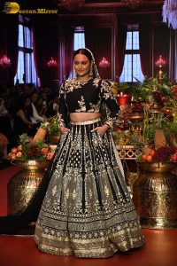 actress Sonakshi Sinha ramp walk in a black lehenga choli dress