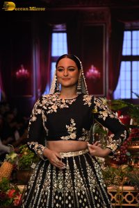actress Sonakshi Sinha ramp walk in a black lehenga choli dress