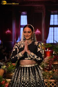 actress Sonakshi Sinha ramp walk in a black lehenga choli dress