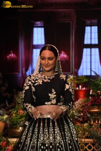 actress Sonakshi Sinha ramp walk in a black lehenga choli dress