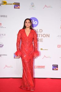 bollywood actress sonakshi sinha in a red dress
