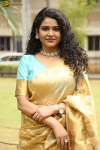 actress Sonakshi Verma in a gold color saree