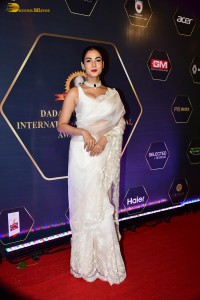actress Sonal Chauhan dazzles in a white saree at an awards function