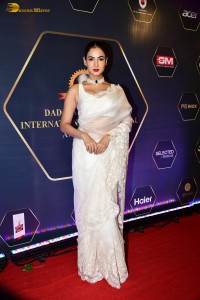 actress Sonal Chauhan dazzles in a white saree at an awards function
