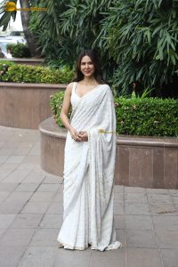 bollywood actress sonam bajwa cute in a white saree