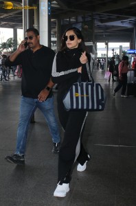 Bollywood actress Sonam Kapoor in a black track suit spotted at mumbai airport