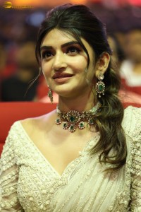 Indian actress Sreeleela beautiful in a white dress attending a movie function