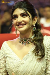 Indian actress Sreeleela beautiful in a white dress attending a movie function