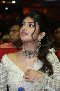 Indian actress Sreeleela beautiful in a white dress attending a movie function