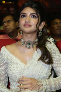 Indian actress Sreeleela beautiful in a white dress attending a movie function