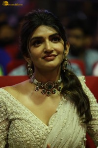 Indian actress Sreeleela beautiful in a white dress attending a movie function