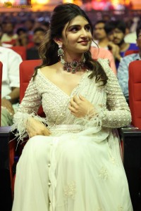 Indian actress Sreeleela beautiful in a white dress attending a movie function