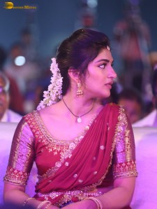 actress Sreeleela lovely looks in a red half saree