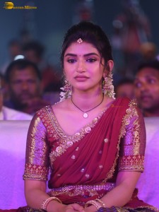 actress Sreeleela lovely looks in a red half saree