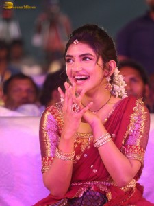 actress Sreeleela lovely looks in a red half saree