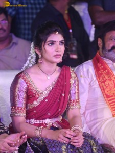 actress Sreeleela lovely looks in a red half saree