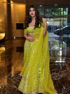 actress Sreeleela sexy photoshoot in a green lehenga choli