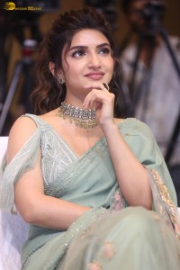 actress sreeleela ravishing in a green saree