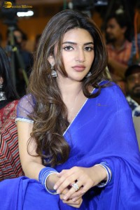 actress Sreeleela dazzles in a blue saree at a movie function