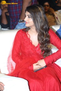 Pelli Sandadi fame Sreeleela in a red dress attending a movie function