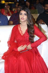 Pelli Sandadi fame Sreeleela in a red dress attending a movie function