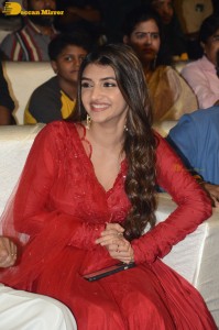 Pelli Sandadi fame Sreeleela in a red dress attending a movie function