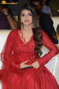 Pelli Sandadi fame Sreeleela in a red dress attending a movie function