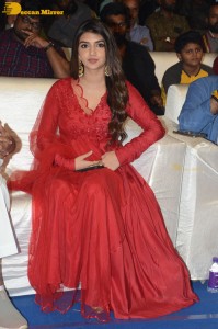Pelli Sandadi fame Sreeleela in a red dress attending a movie function
