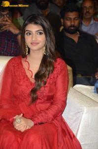 Pelli Sandadi fame Sreeleela in a red dress attending a movie function