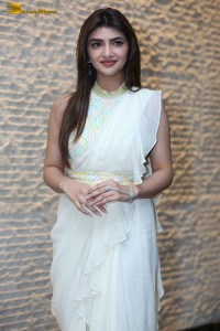Tollywood actress sreeleela at a movie function dressed in white