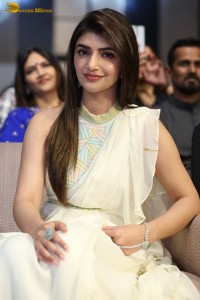 Tollywood actress sreeleela at a movie function dressed in white