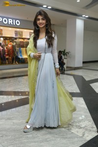 Telugu actress sreeleela in a white salwar dress greeting fans