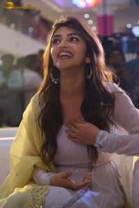 Telugu actress sreeleela in a white salwar dress greeting fans