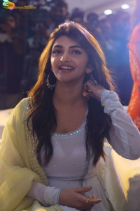 Telugu actress sreeleela in a white salwar dress greeting fans