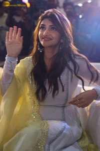 Telugu actress sreeleela in a white salwar dress greeting fans