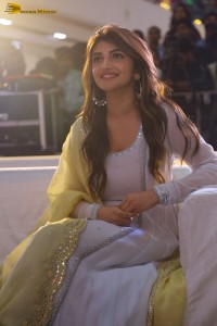 Telugu actress sreeleela in a white salwar dress greeting fans