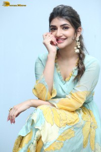 Telugu actress sreeleela in a green salwar