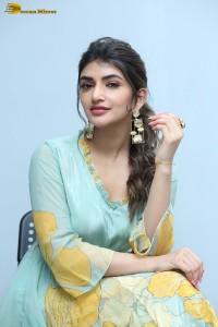 Telugu actress sreeleela in a green salwar