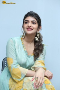 Telugu actress sreeleela in a green salwar
