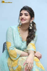 Telugu actress sreeleela in a green salwar