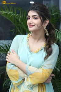 Telugu actress sreeleela in a green salwar